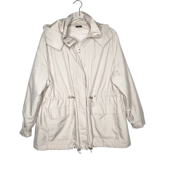 OYSHO Parka Hooded Jacket Water-Repellent Front-Zip Relaxed Fit Beige Size Small - Picture 2 of 13
